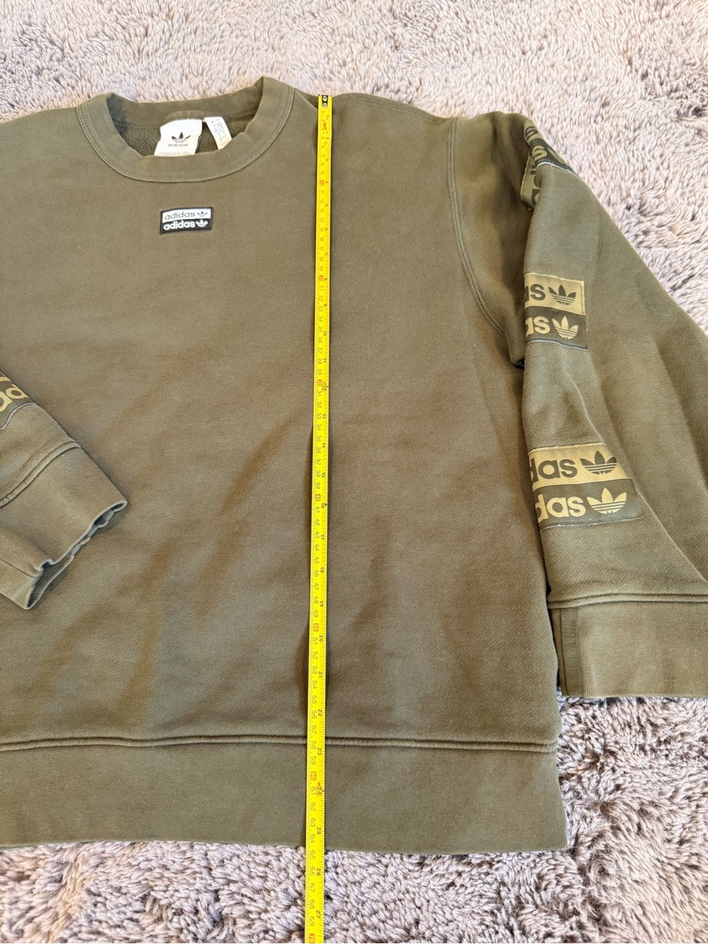 adidas Olive Crewneck Sweatshirt with Sleeve Trefoil Panels - Picture 6 of 9